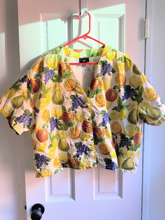 Lazy Oaf Tops - Lazy Oaf Fruit Salad Print Cropped Jersey Button Up Shirt Sz XXXL Plus Size